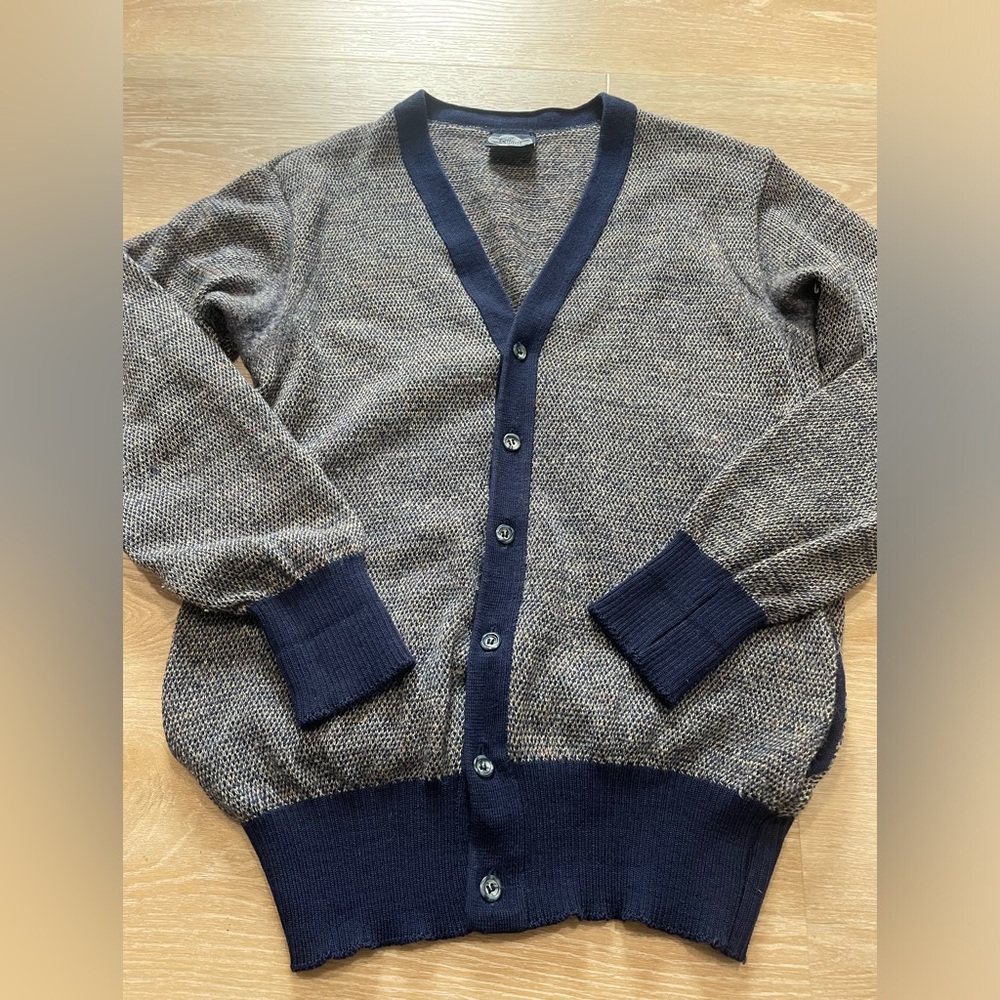 Cuggi Coogi Vintage 70s 80s Cardigan Lambswool Navy Multicolor Speckles‎